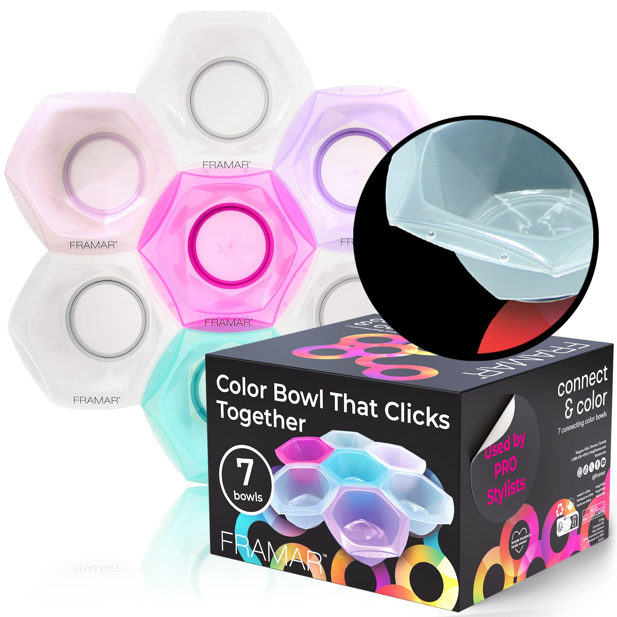 FRAMAR Set di ciotole per tintura per capelli multicolore – Set di ciotole per tinta per capelli, kit per decolorazione dei capelli, kit per tinture per capelli, kit per illuminare – 7 pezzi