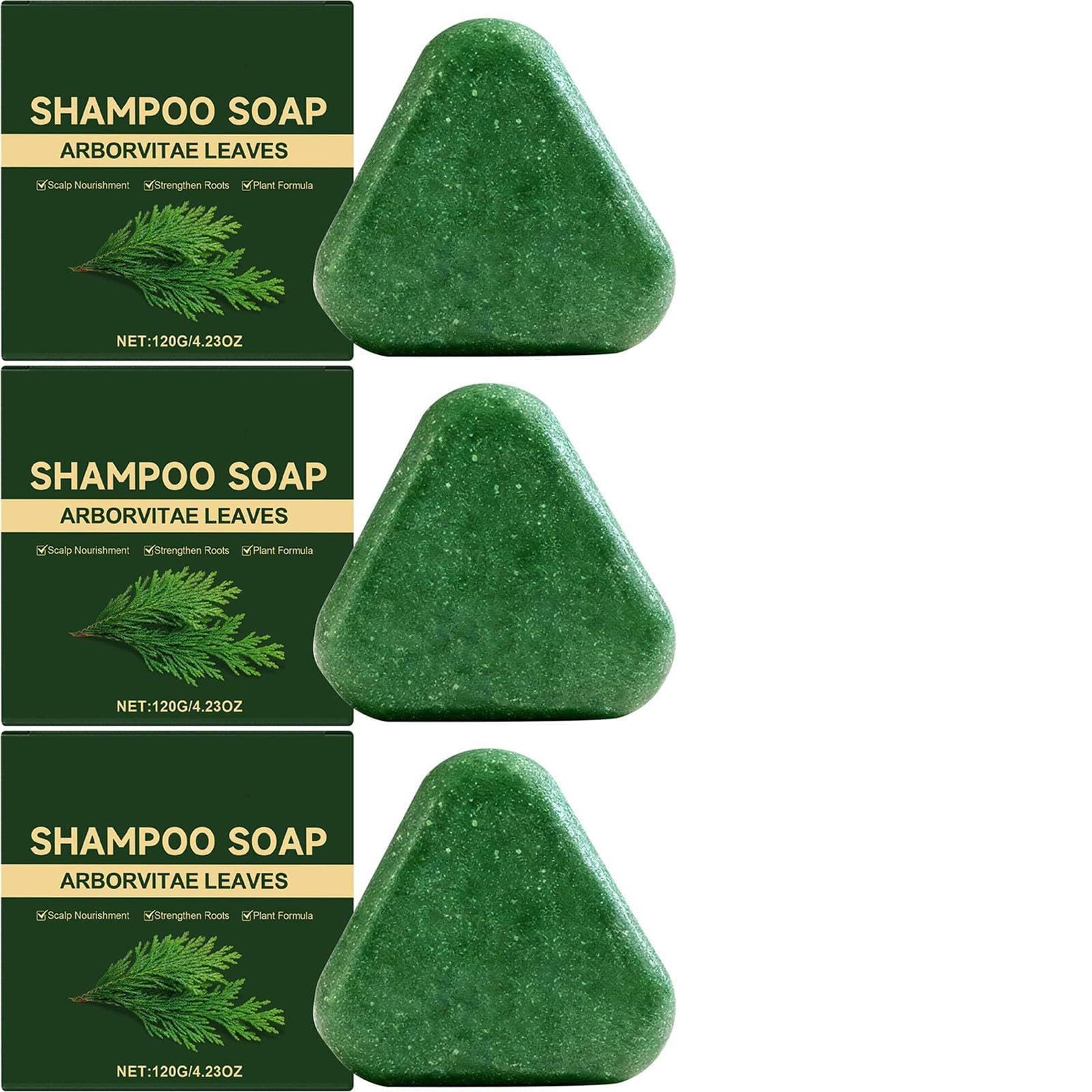 Nature Triangle Shampoo Bar, Nature Green Shampoo Bar, Triangle Green Shampoos Soap, Arborvitae Leaves Shampoos Soap, For Hair Cleaning Care (3pcs)