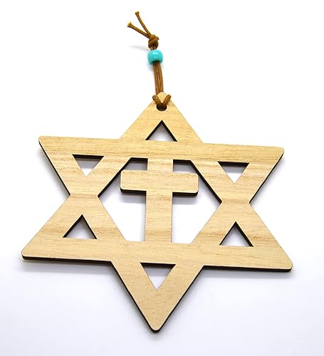 Miniatura 2 de Star of David with the cross walnut or Basswood wooden cutout ornament wall art 5" Messianic Jewish gift (Brown)