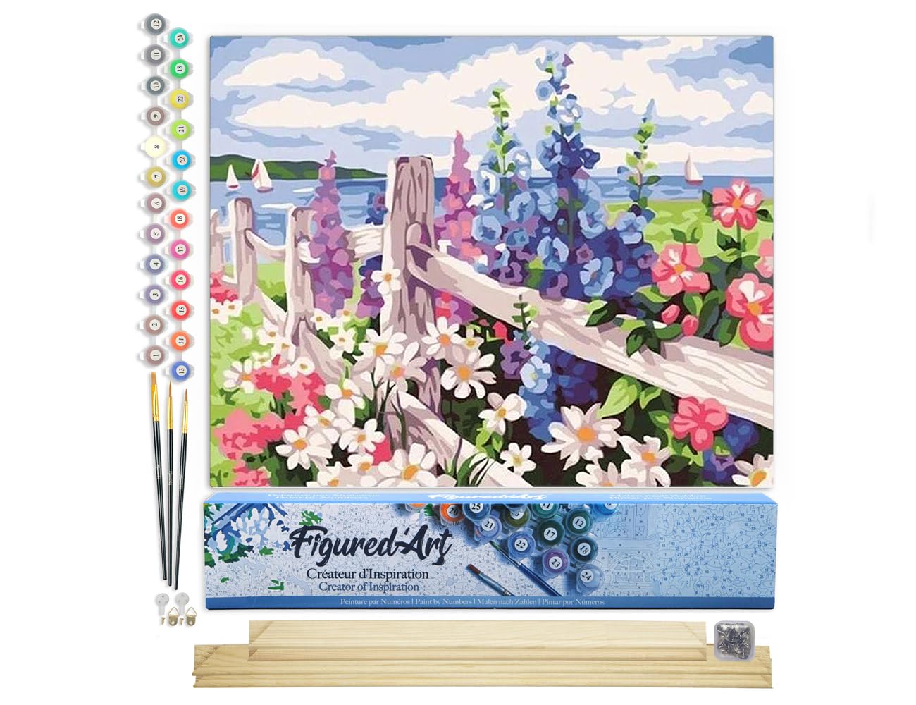 Figured'Art Paint by Number for Adults Flowers and Seaside Background 40x50cm - Craft Art Painting Rolled Canvas with DIY Wooden Frame