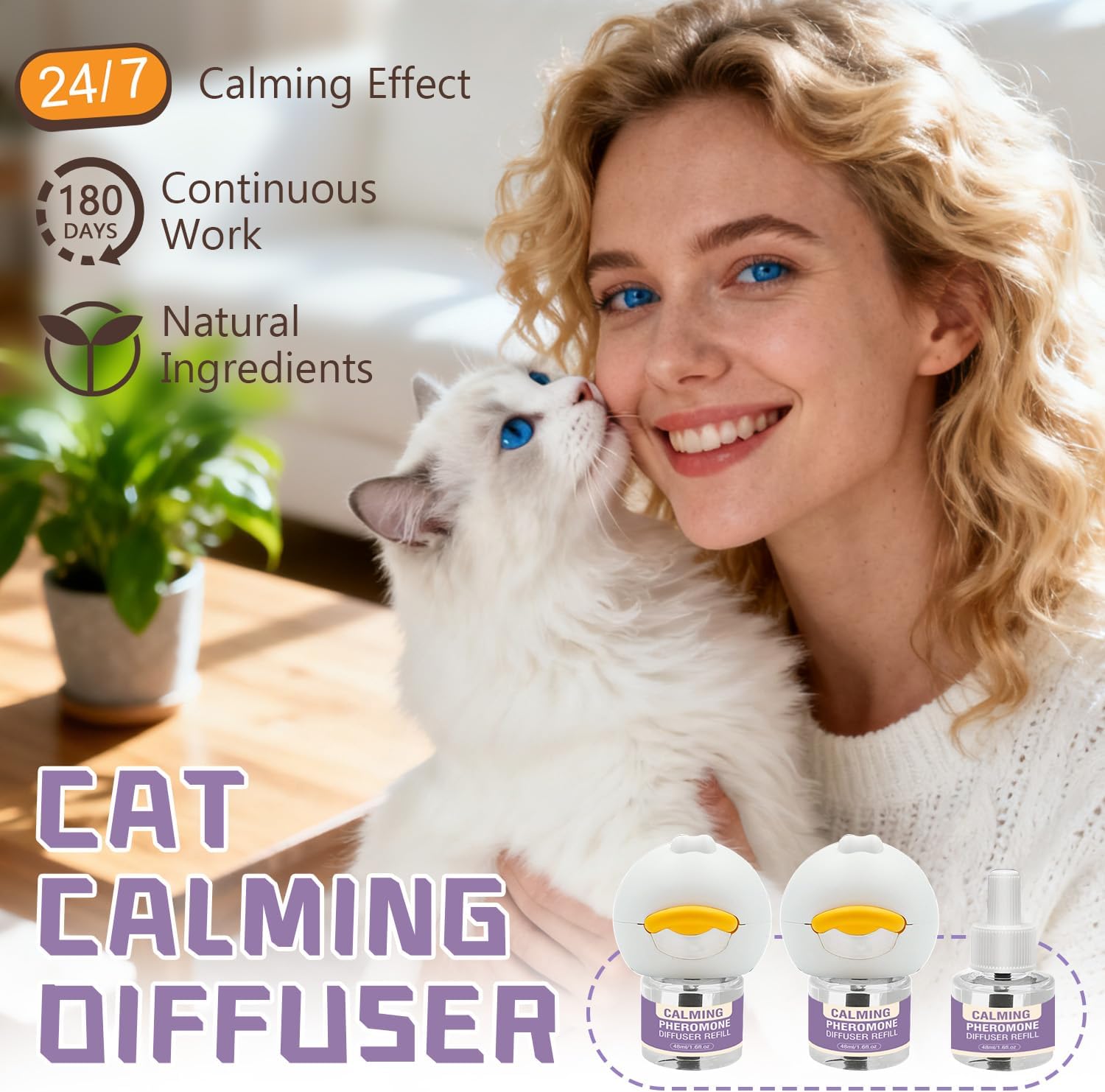 Cat Pheromone Calming Diffuser 8 in 1 Appeasing Pet Pheromones Diffuser to Calm Kit (2 Plug in+ 6 Pack 48ml Refill) for Anxiety