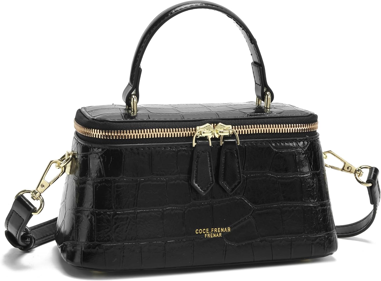 Women's crocodile-embossed crossbody bag, shoulder bag with adjustable shoulder strap, retro square tote bag.
