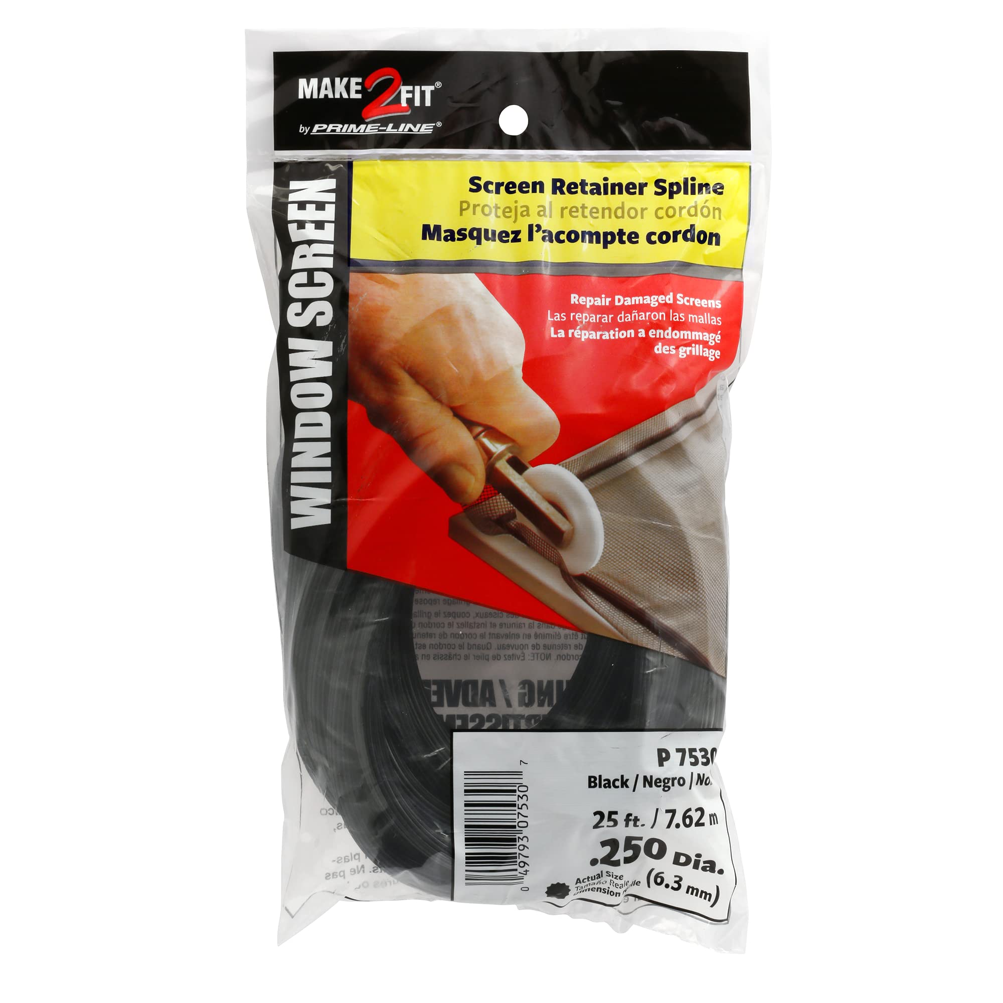 Prime-Line P 7530 0.25 In. x 25 foot Roll, Black Spline (1 Roll)