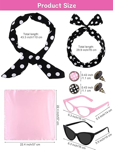 Miniatura 2 de AOTHSO Chaqueta de satén rosa de los años 50 con diadema, bufandas, aretes, gafas para mujeres, 8 piezas, conjunto de disfraz de Halloween para