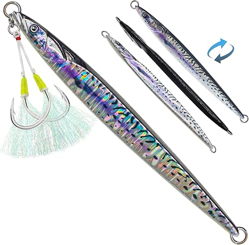 Fishing Jigs Vertical Saltwater Jigs 6.35oz-7.05oz Metal Jigging Spoon Slow Jigging Pitching Fishing Lures with Assist Hooks for