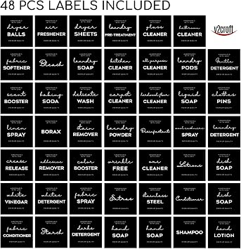 Minimalist Laundry Room Labels Set, v2croft 36 Black Matte Stickers on Clear Canisters, Home Organization Stickers for Cabinet & Drawer, Laundry Room, linens & Cleaning Supplies(Water Resistant) ...