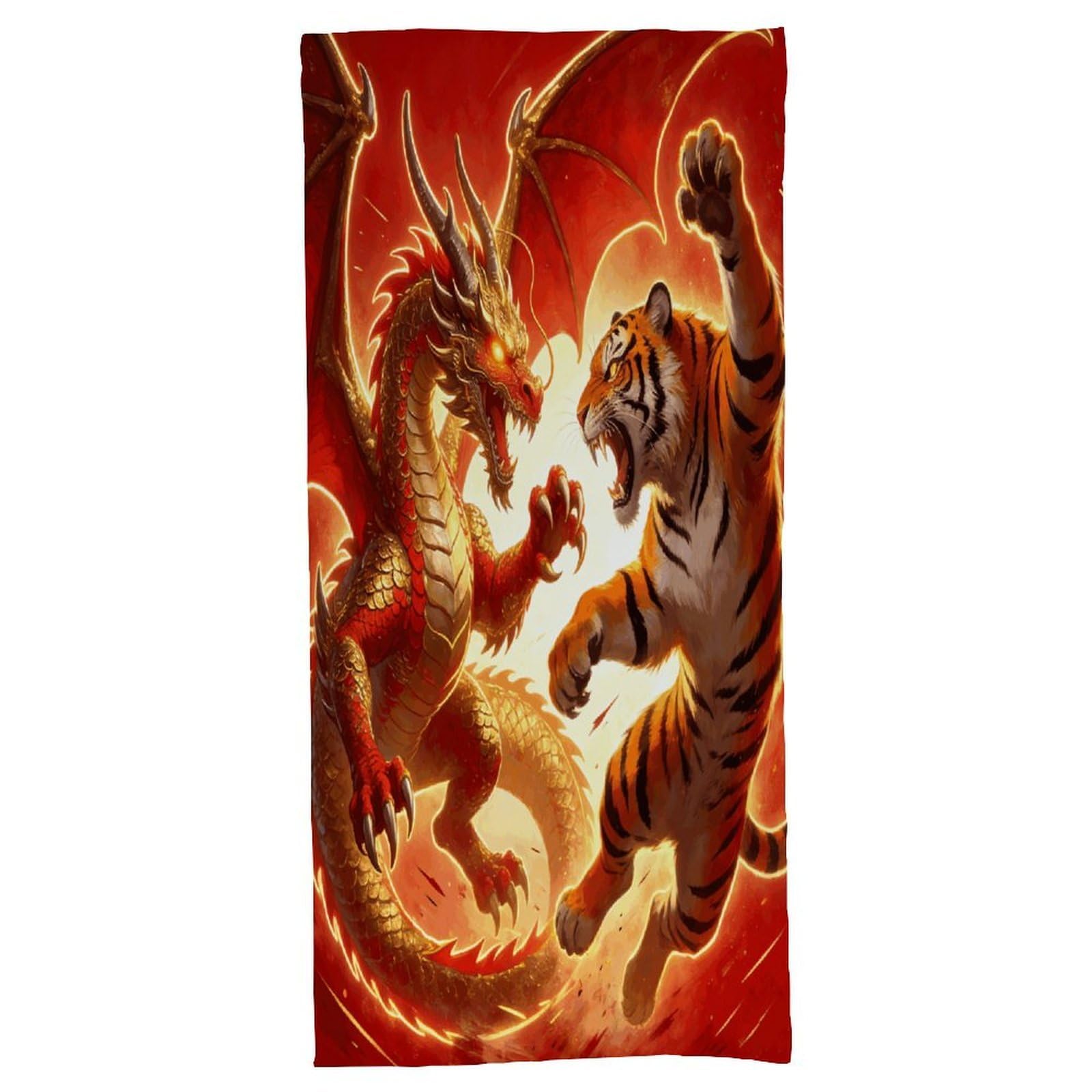 Fodpand Style Dragon Versus Tiger Bath Towel, Highly Absorbent & Quick Drying Beach Towel, Compact & Lightweight Pool Towel For Bathroom, Beach, Pool, Gym, Spa, And Hotel Use