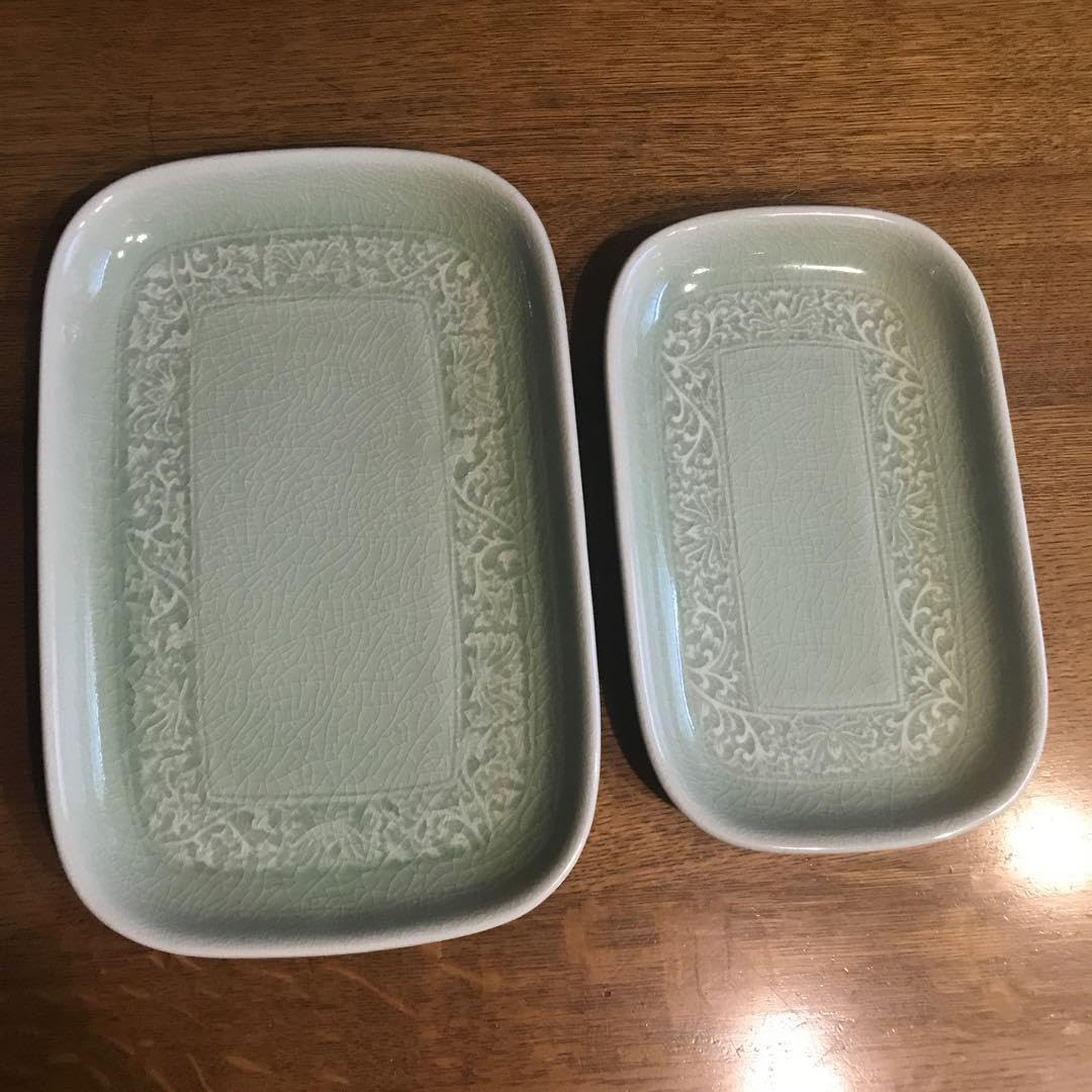 Amazon.co.jp: サイアムセラドン タイフラワー柄 長方形 大中皿 セット