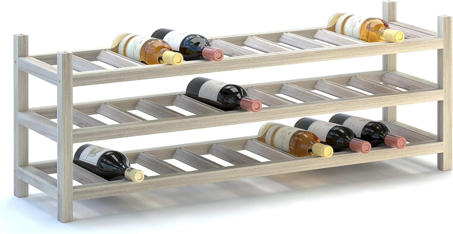 Estante para Botellas de Vino INTERBUILD, 30 Botellas, Madera Teak, Blanco