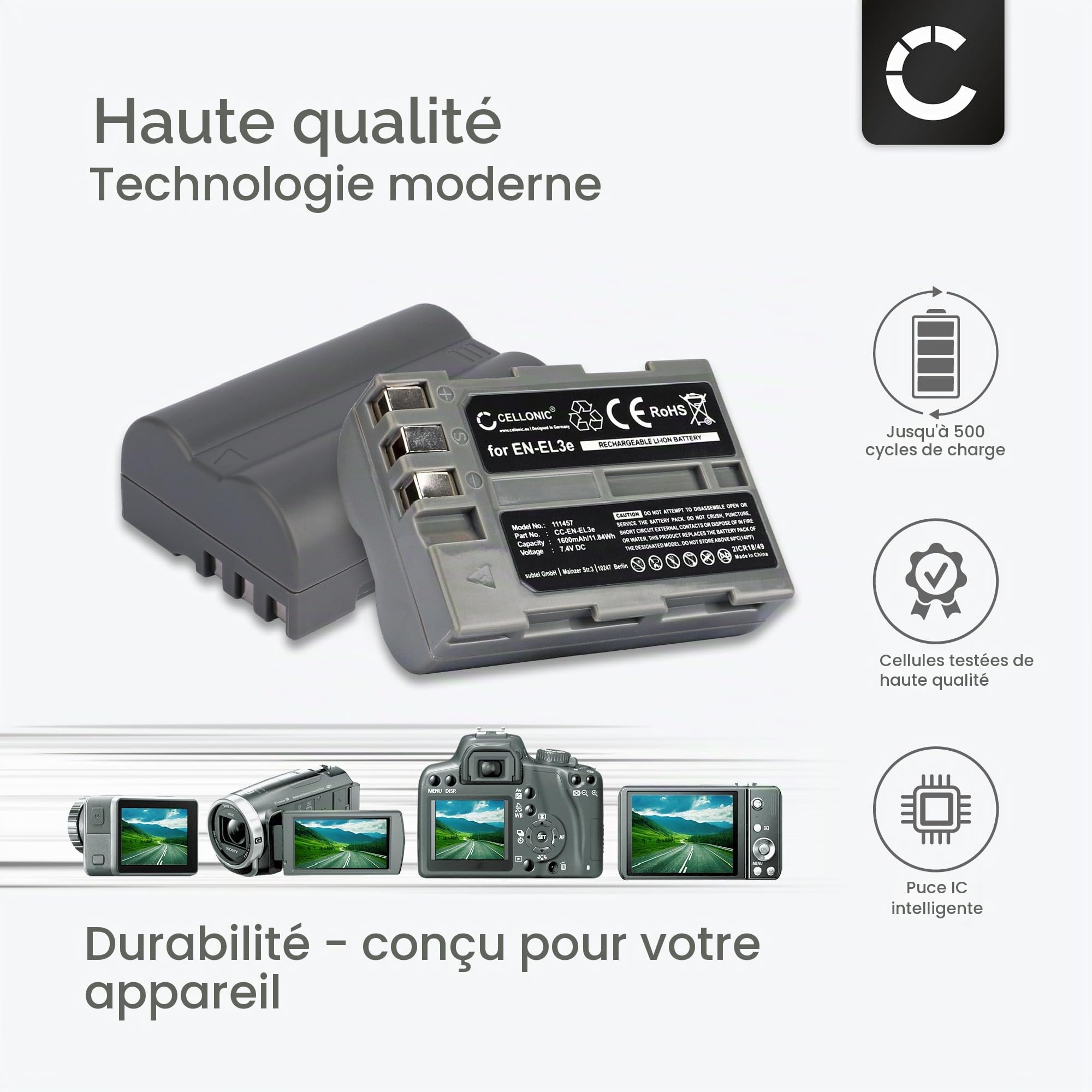 CELLONIC 2X Batterie Compatible avec Nikon D100, D200, D300, D300S, en-EL3