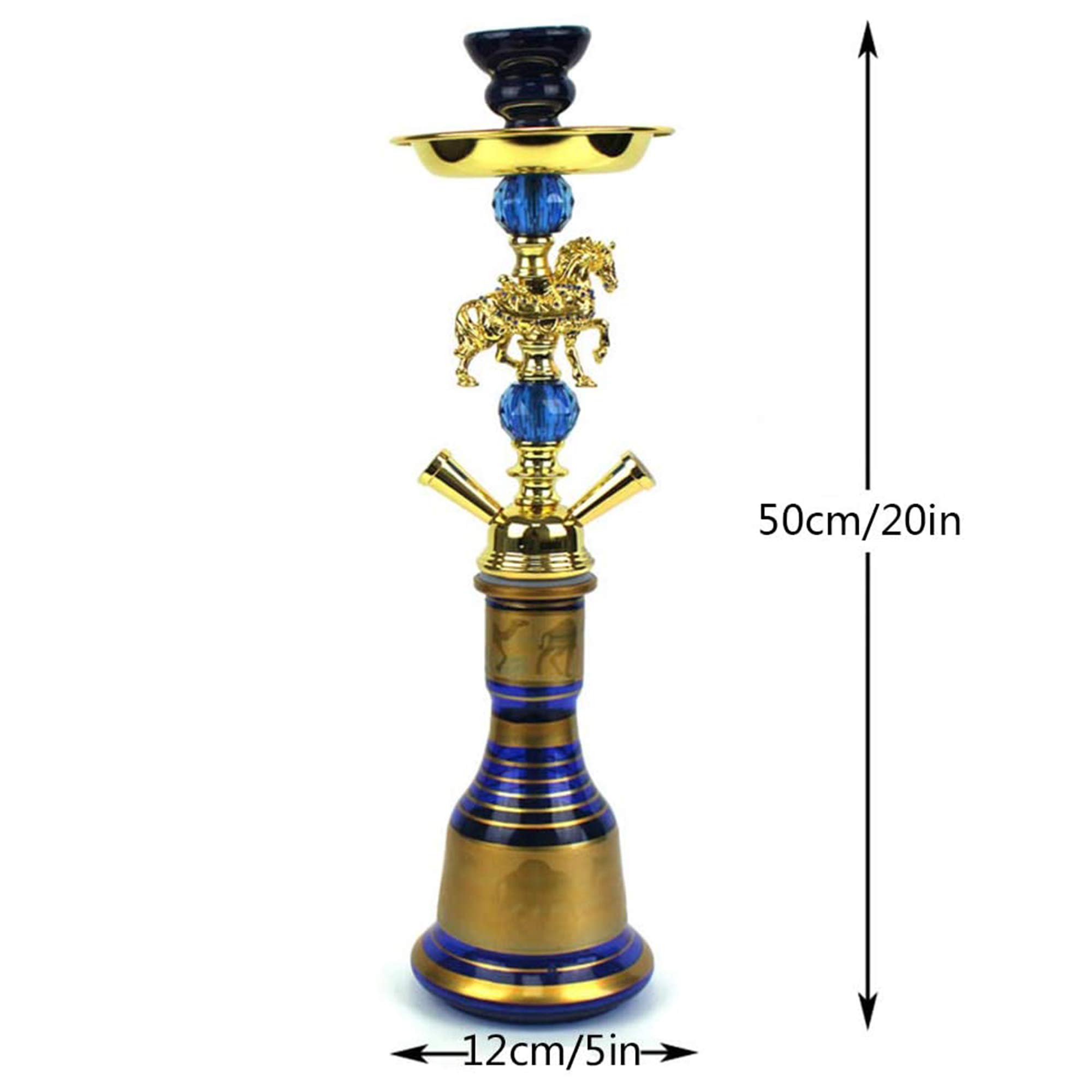 Juego Narguile Lujo 20" 2 Mangueras Kit Premium Narguile Jarrón Vidrio Cuenco Cerámica Pinzas para Carbón Escultura Caballo Narguile para Fumar Shisha Narguile