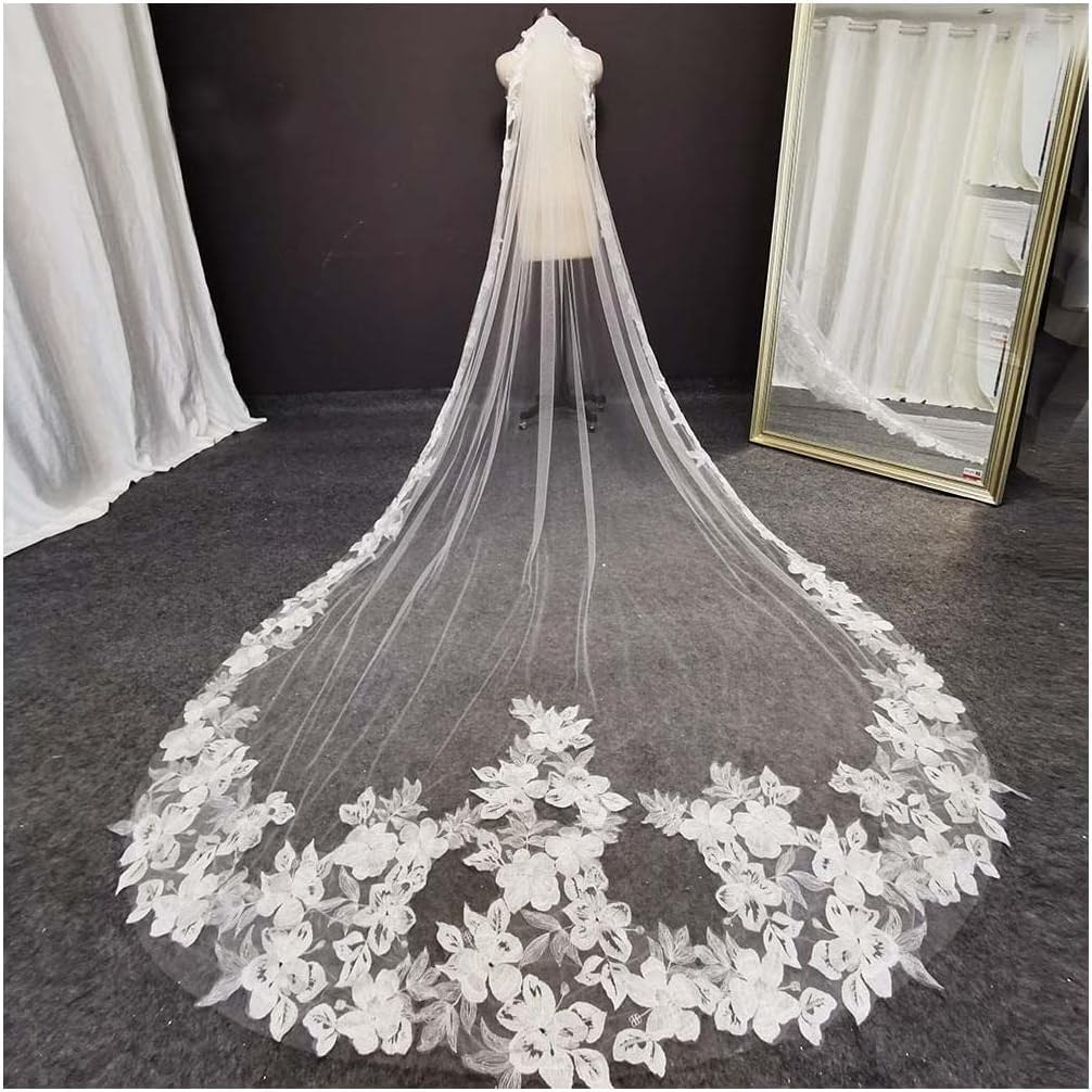 Hochzeitsschleier Schleier Blumenspitze Brauttüll 3 Meter Hochzeitsschleier 1 Schicht weicher Tüll Brauttüllschleier mit Kamm Eleganter Brautschleier wiederverwendbar