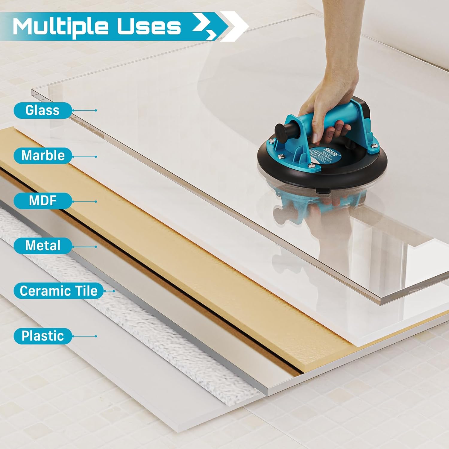 SEESII Electric Caulking Gun & Tile Suction Cup Combo – Cordless Caulk Gun with 2x 2000mAh Batteries + 200 kg Heavy-Duty Glass Suction Cup Lifter for DIY, Home Improvement & Construction