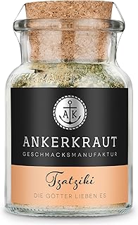 Ankerkraut Tzatziki, griechische Dip-Gewürzmischung für Mezedes, Kartoffelspalten, Brot, Gyros und Souvlaki, 100g im Korkenglas