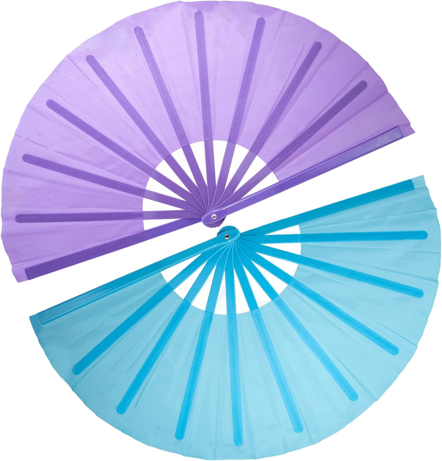 QIRMIZI 2 PCS Large Rave Fans Clack Fans Popping Line Dancing Fans Boots On The Ground Fans, Hand Folding Fans for Halloween, Burlesque, Rainbow Outfits,Gift,Purple,Light Blue