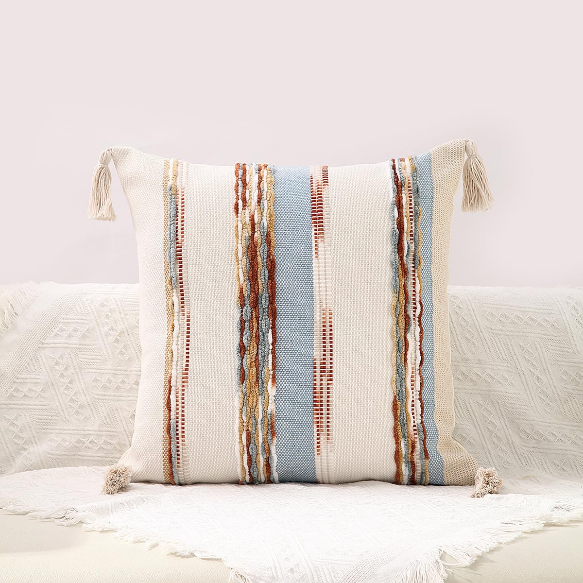 2 Pcs Boho Chenille Throw Pillow Covers Square Pillow Cases, 18x18 Inch