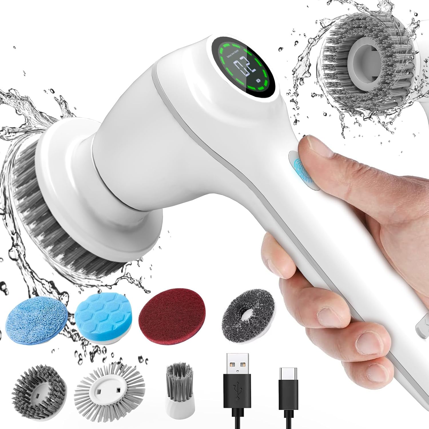 COO Limpiador eléctrico giratorio, limpiador de cepillo de limpieza inalámbrico, limpiador eléctrico para el hogar para limpiar el baño y la cocina,