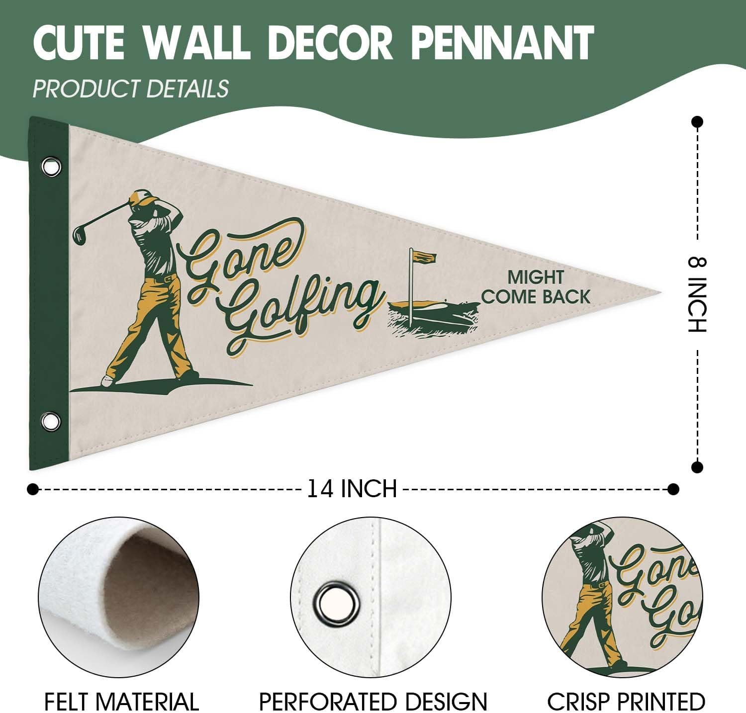 Retro Golf Themed Felt Pennant Banner, Vintage Wall Hanging Decor for Man Cave, Game Room, Home Bar & Boys Bedroom, Rustic Style Wall Art Flag for Golf Enthusiasts