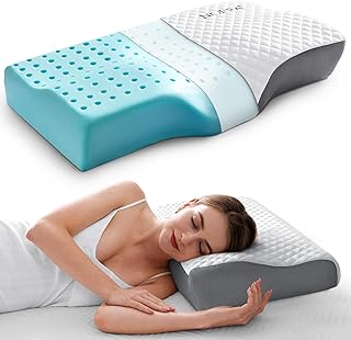 NOFFA Cervical Pillow Neck Pain Relief,Neck Support Pillow for Sleeping, Cervical Memory Foam Pillow,Cooling Gel Pillow,Ergonomic Orthopedic Contoured Pillow for Side,Back & Stomach Sleepers, 1pack