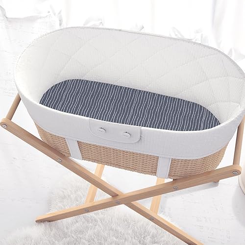 Miniatura 3 de The Peanutshell Juego de sábanas ajustables para moisés, ajuste universal para colchones ovalados, rectangulares, de reloj de arena, luna y estrellas