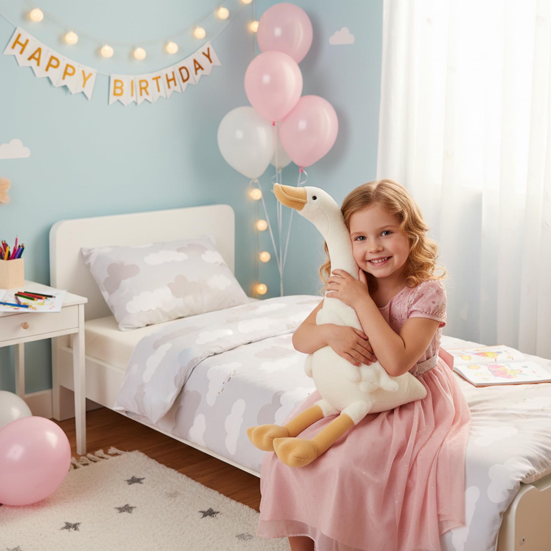Peluche Cigno Peluche Oca Soffici Bianche per Letto e Divano Simpatico Arredamento per la cameretta e Regalo di, 24 Pollici, Cigno