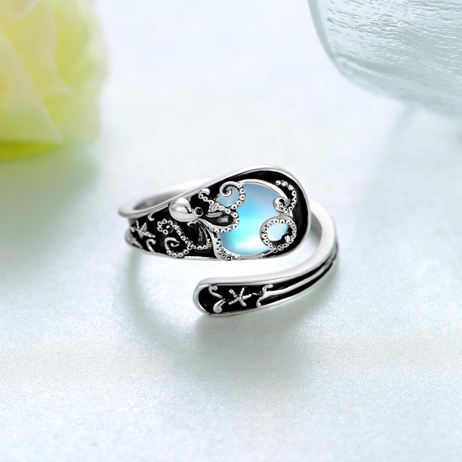 Spoon Rings Sterling Silver Opal/Blue Opal/Turquoise Thumb Rings Vintage Thumb Rings for Women - Image 2
