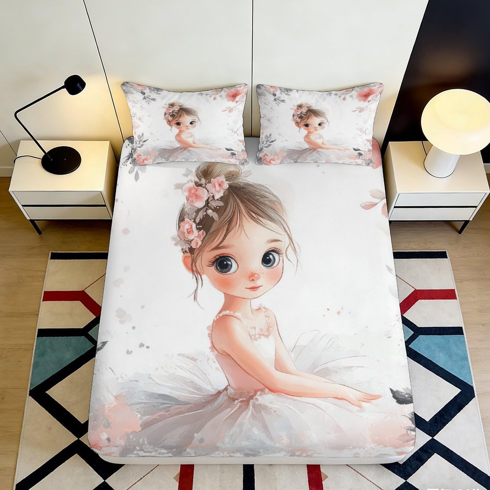 Pnayamiorkfel Girls Style-5 3D Printed Ballerina Floral Fitted Sheet Microfiber Soft Pink Bedroom Decor Ballet Mattress Cover 90X200x25cm