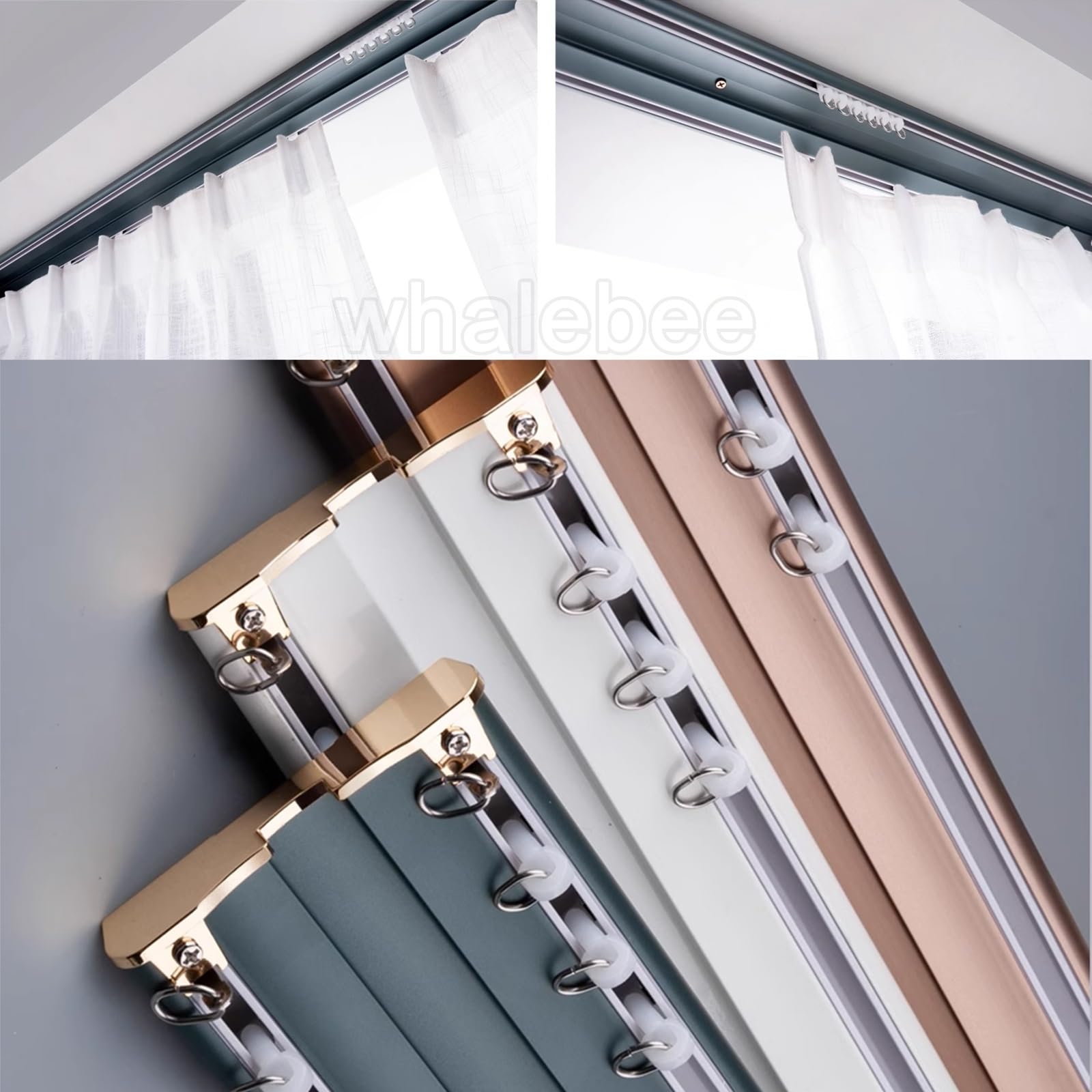 Aluminiowy karnisz sufitowy z podwójnym szynem z wyciszonymi kołami pasowymi, łatwa instalacja, długość od 1 do 6 m, podwójna konstrukcja do podwójnych zasłon