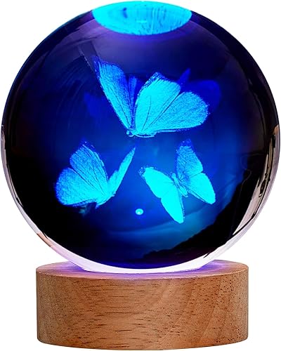 Regalos de mariposa para mujer, lámpara de mariposa 3D grande, luz nocturna de mariposa de cristal, 16 colores cambiantes con control remoto para