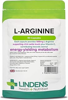 Lindens L-Arginine 500mg Capsules - 90 Pack - an Amino Acid Supplement in an Easy to Swallow, Rapid Release Capsule - UK M...