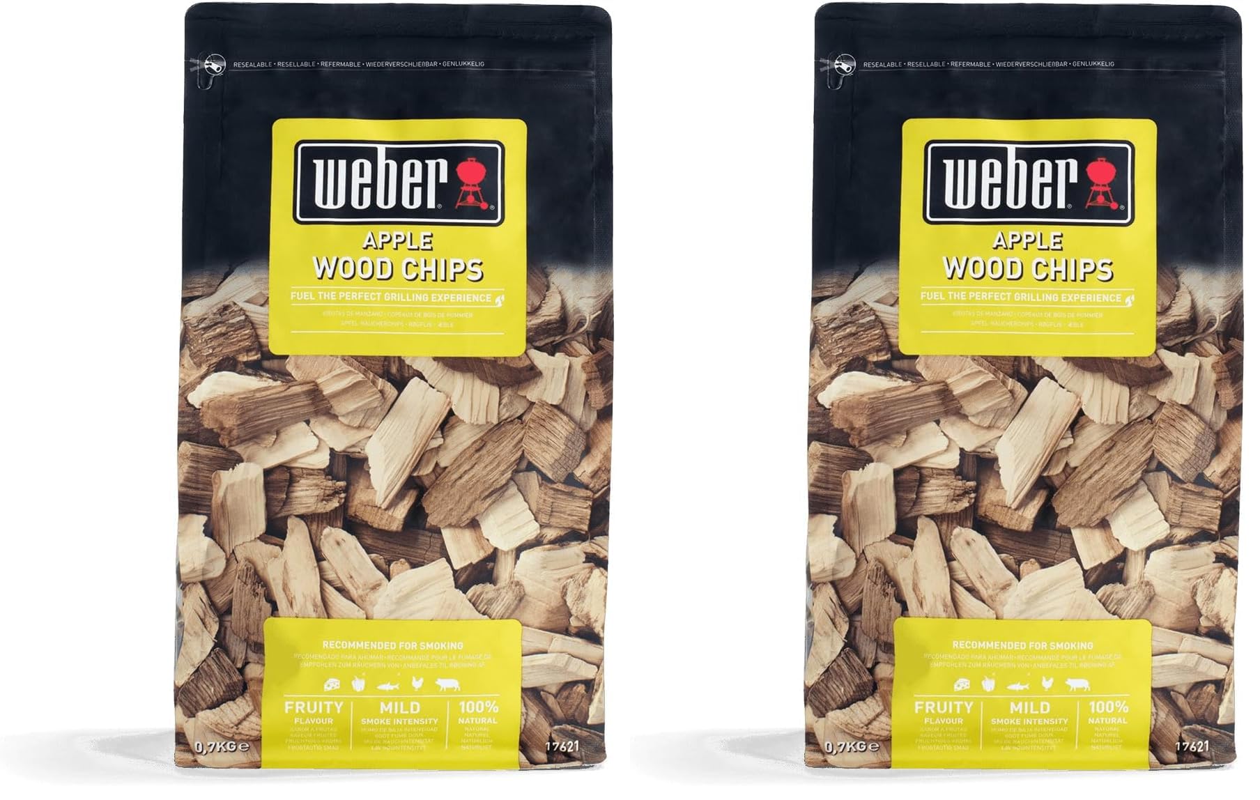 Weber Apfelholz Räucherchips (700g Packung) - dezentes Aroma, ideal für Käse, Gemüse, Fisch, Geflügel, Schwein & Wild, EU-Produkt, nachhaltig gewonnen, FSC zertifiziertes Holz (17622) (Packung mit 2)