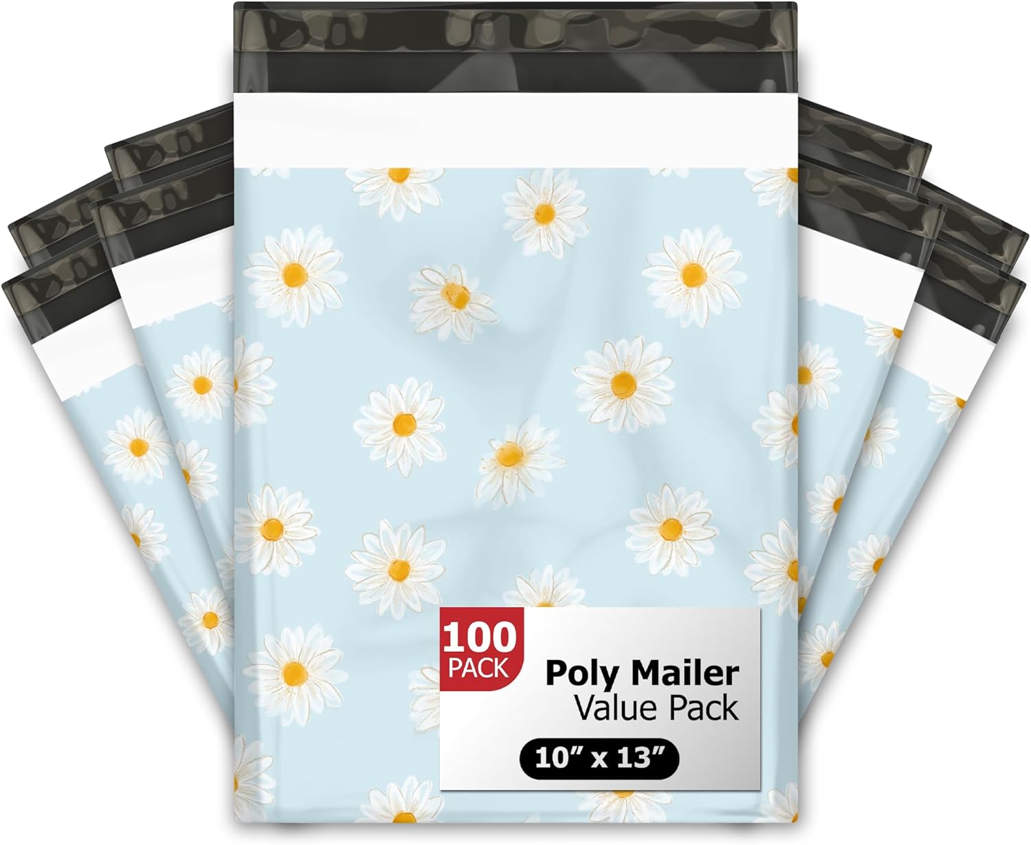 10x13 (100) Daisies Floral Summer Designer Poly Mailers Waterproof Self Sealing Tear Resistant Polymailers Shipping Envelopes Premium Printed Bags For Small Businesses