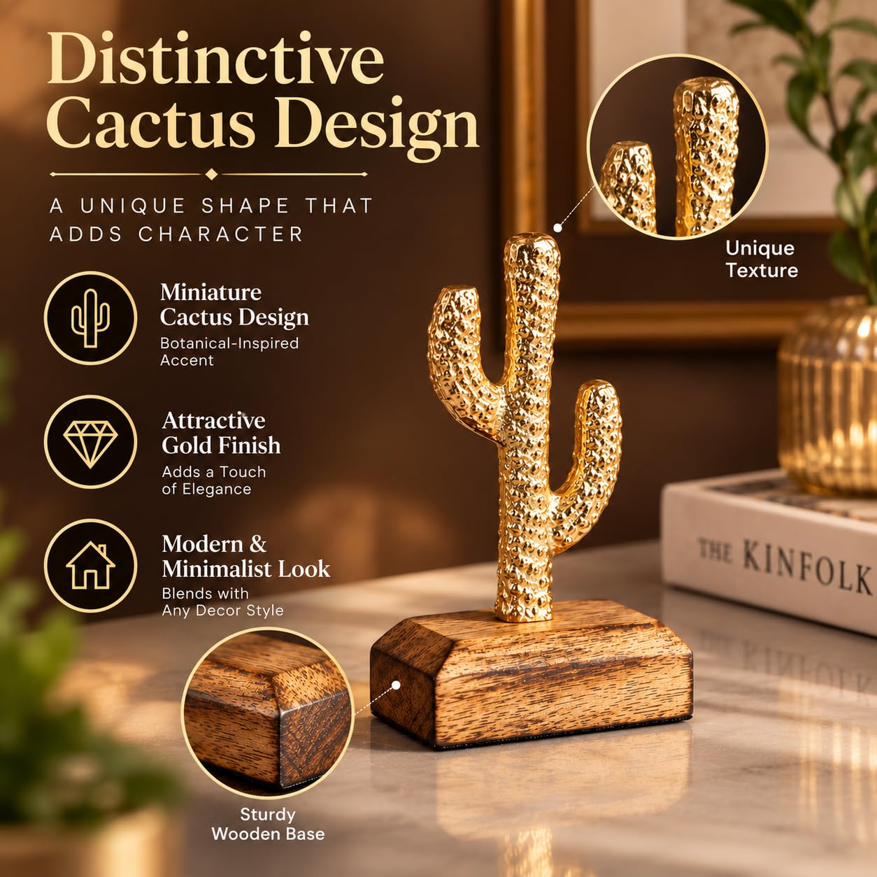 Gold Mini Cactus Sculpture - Home Decor -5