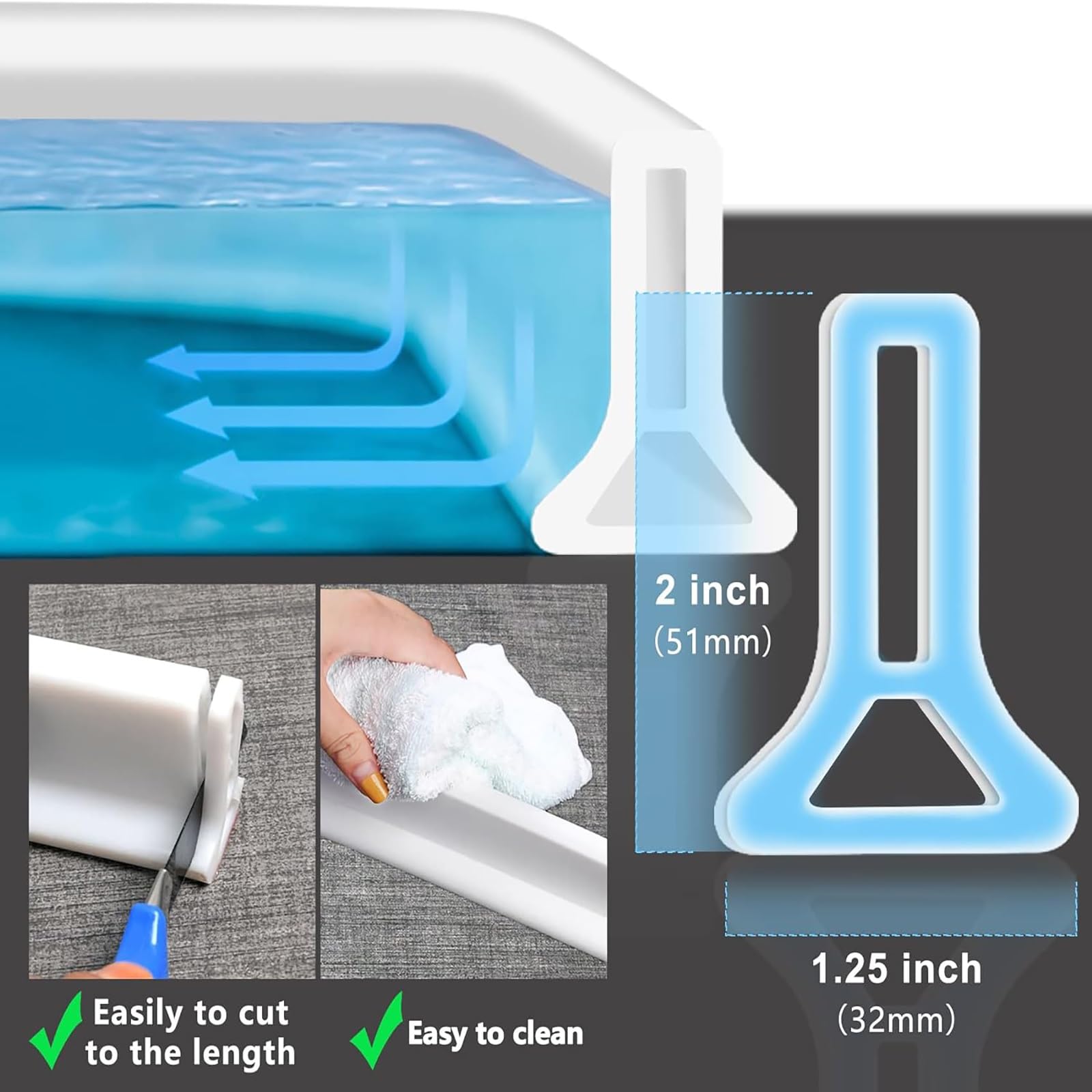 Striscia di ritenzione dell'acqua in silicone, cinturino in gomma pieghevole per barriera diga d'acqua per doccia, barriera per pavimento per stanza umida, per striscia di tappo dell'acqua per pavimen
