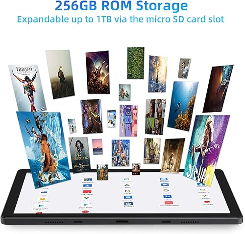 Miniatura 4 de kinstone Tabletas Android 12, tableta de juegos de 10.1 pulgadas con 4G LTE5G WiFi-8GB RAM+256GB ROM-cámara dual 5+13MP-Actualización 2.0GHz