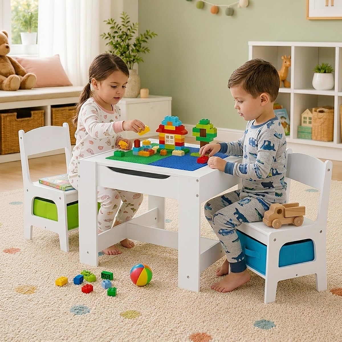 Baby Vivo Kindersitzgruppe Kindertischgruppe Kindermöbel Kinderzimmer Set mit multifunktionalem Tisch und 2 Stühlen aus Holz - Moritz