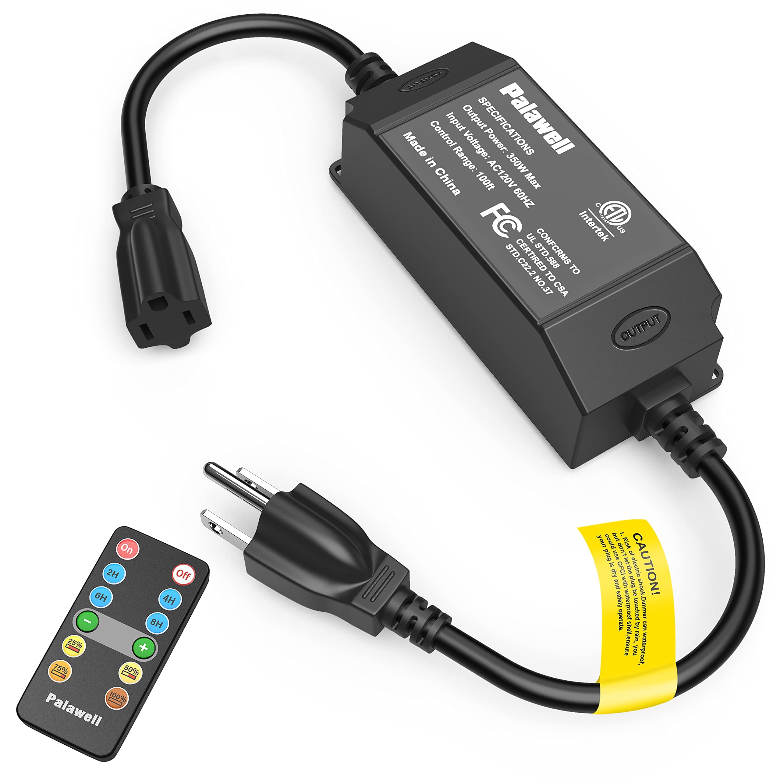 Regulador de intensidad para exteriores para cadena de luces, interruptor de atenuación de luz enchufable de 350 W con control remoto y temporizador, interruptor impermeable para lámpara regulable LED