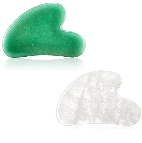 Gua Sha - Juego de herramientas faciales de piedras faciales, jade real natural prémium Gua Sha + cuarzo blanco natural de primera calidad Gua Sha