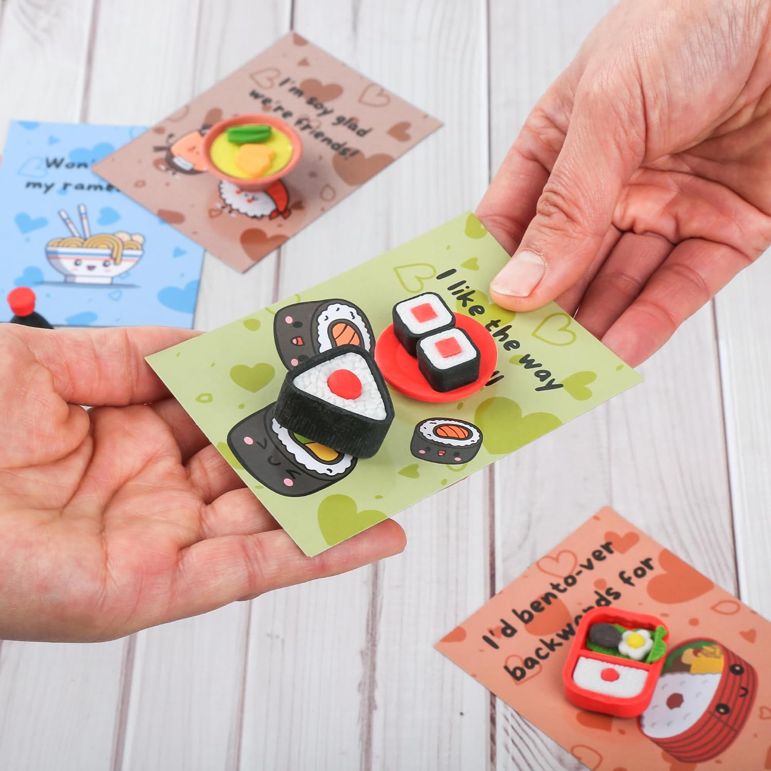 NUJOVI 28-Pack Premium Valentine's Day Gifts for Kids with Sushi Erasers - Ideal for Valentines Day Cards for Kids School, Kids Valentines Day Cards, Valentines Day Gifts for Kids Classroom image 4