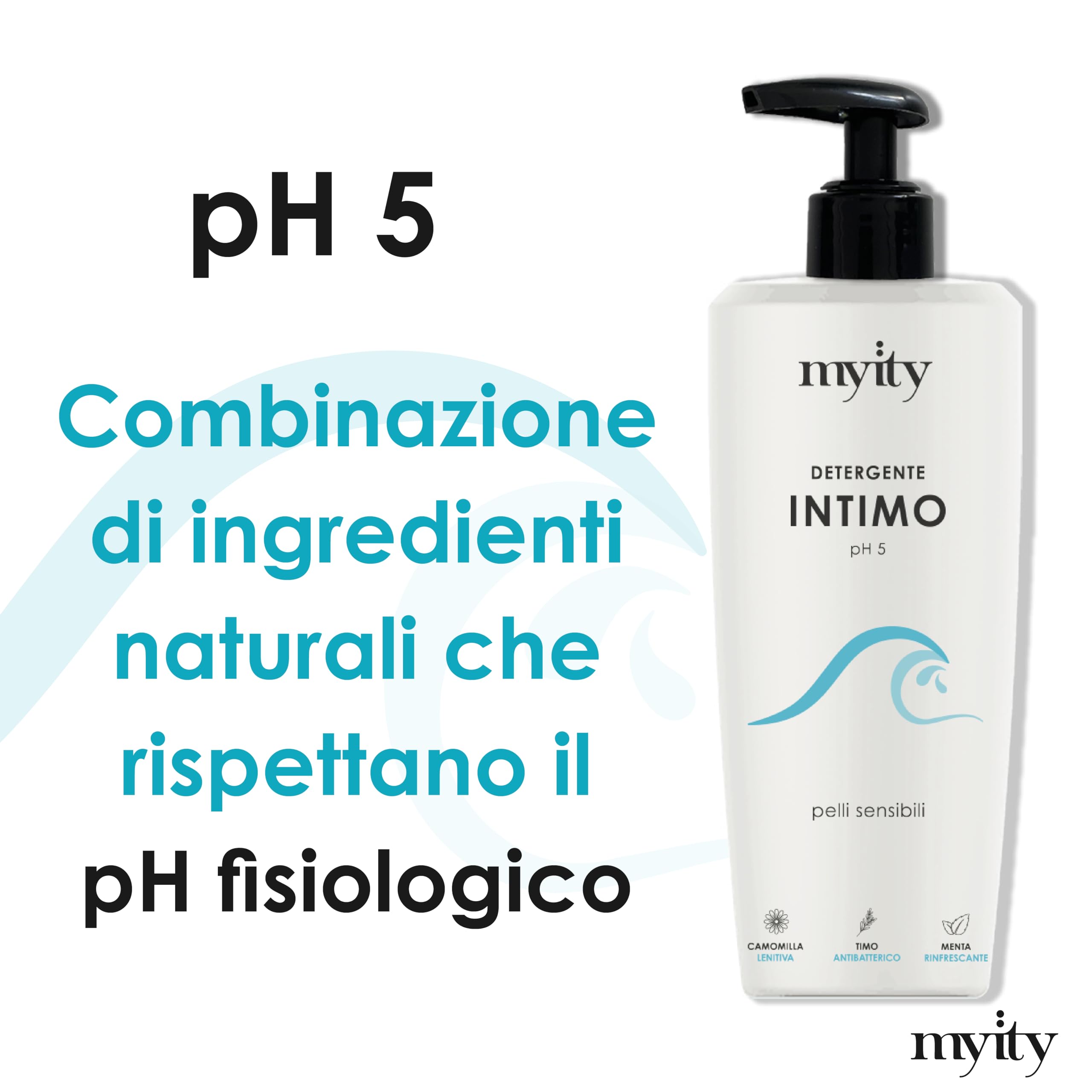 Detergente Intimo Myity pH 5 per Pelli Sensibili e Intolleranti - Delicato e Lenitivo, Azione Antibatterica e Rinfrescante - Naturale, Senza Profumo, Vegano, Nichel Tested