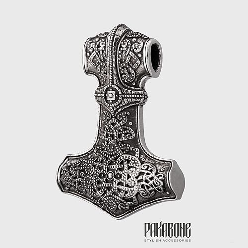 Miniatura 4 de Mjolnir - Colgante con cuervos Collar de martillo de Thor de plata 925 tamaño extra grande Joyería nórdica Estilo nórdico escandinavo Joyería