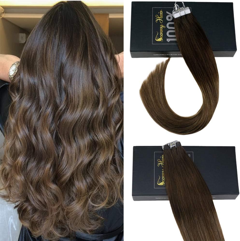 Sunny 24inch Tape in Hair Extensions Real Human Hair Blonde Highlights Tape in Extensions Dirty Blonde Mix Platinum Blonde Tape on Remy Hair Extensions Highlights 20pcs 50g