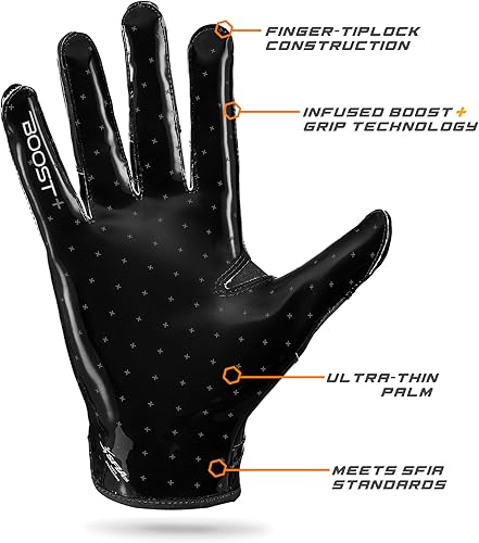 Vista 3 de Grip Boost Guantes de fútbol – Solid Stealth 6.0 Boost Plus Sticky Technology – Guantes de fútbol para adultos y jóvenes para receptor ancho – Negro