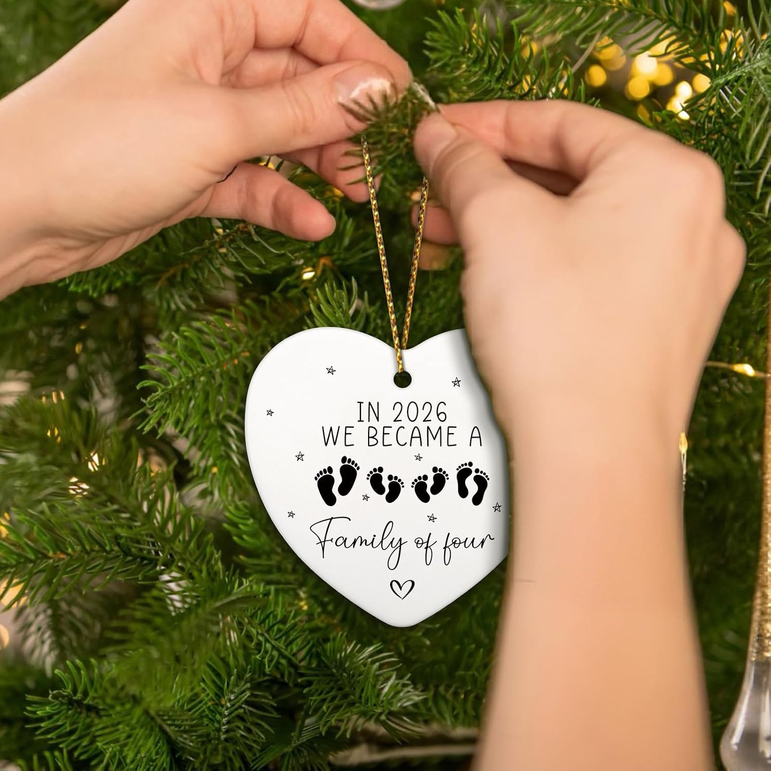 Pregnancy Announcement for Husband Family of Four 2026 New Parents Gifts for Couples Pregnancy Announcement Gender Reveal Gifts Christmas Tree Decorations Ceramic Heart Ornament image 5