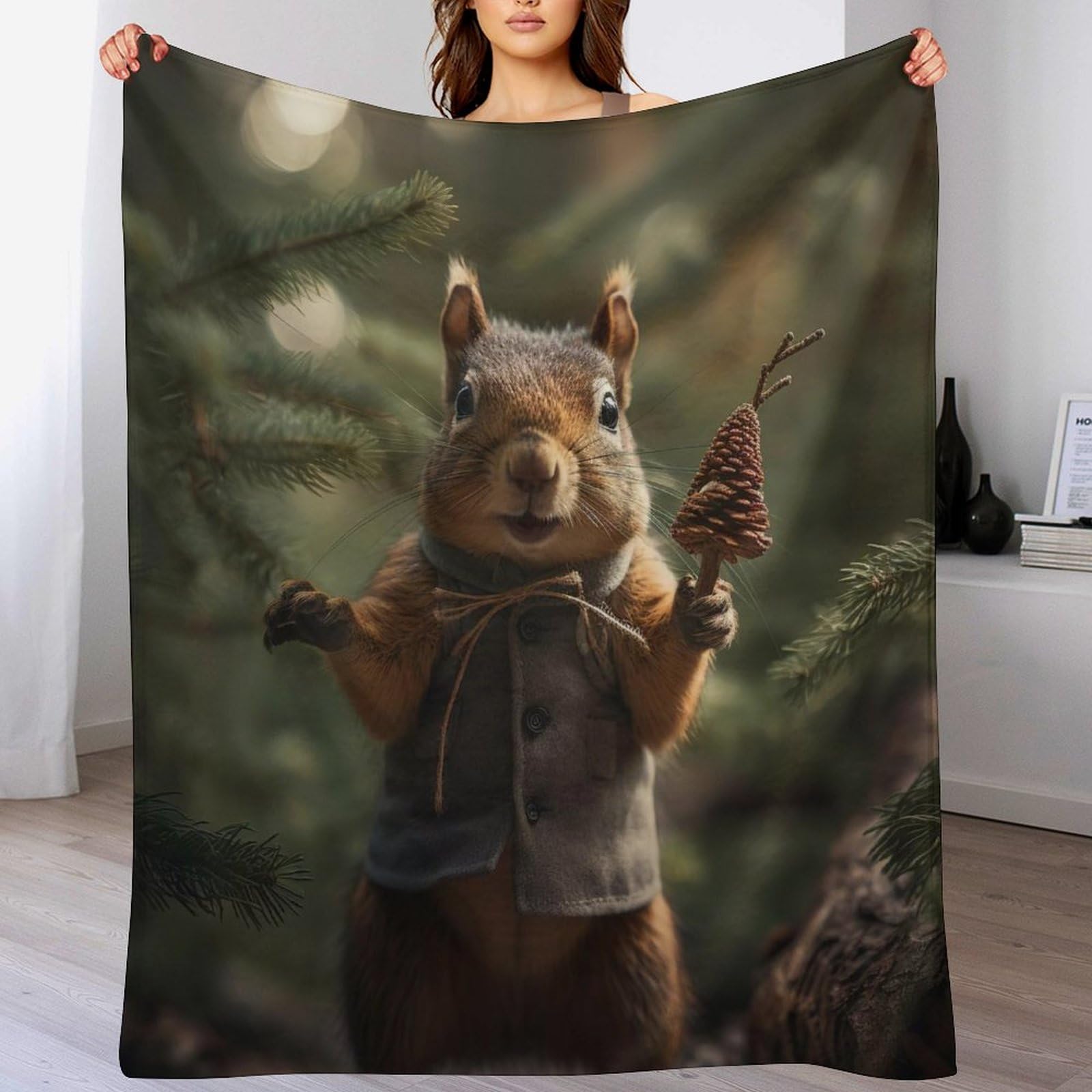 Couverture polaire écureuil en flanelle 180x200 cm douce pour lit et canapé