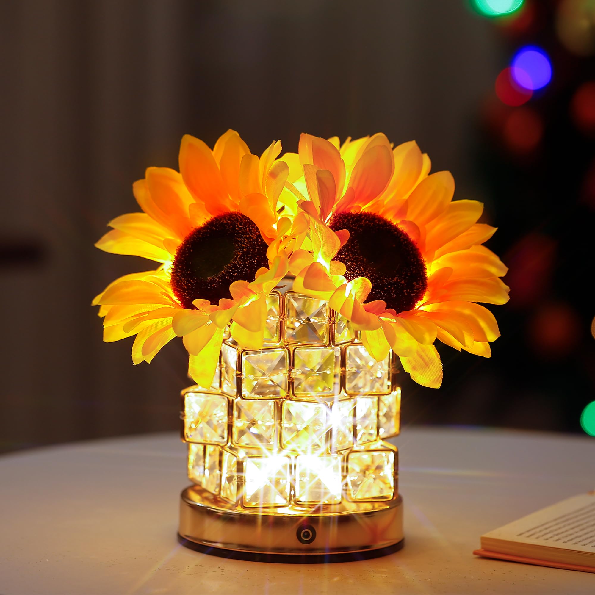 TURMTF Sunflower LED Lamp in Crystal Vase, Gifts for Women Mom Wife Daughter, Valentines Mothers Day Birthday Present, Elegant Bedroom Decor Night Light โ image 1
