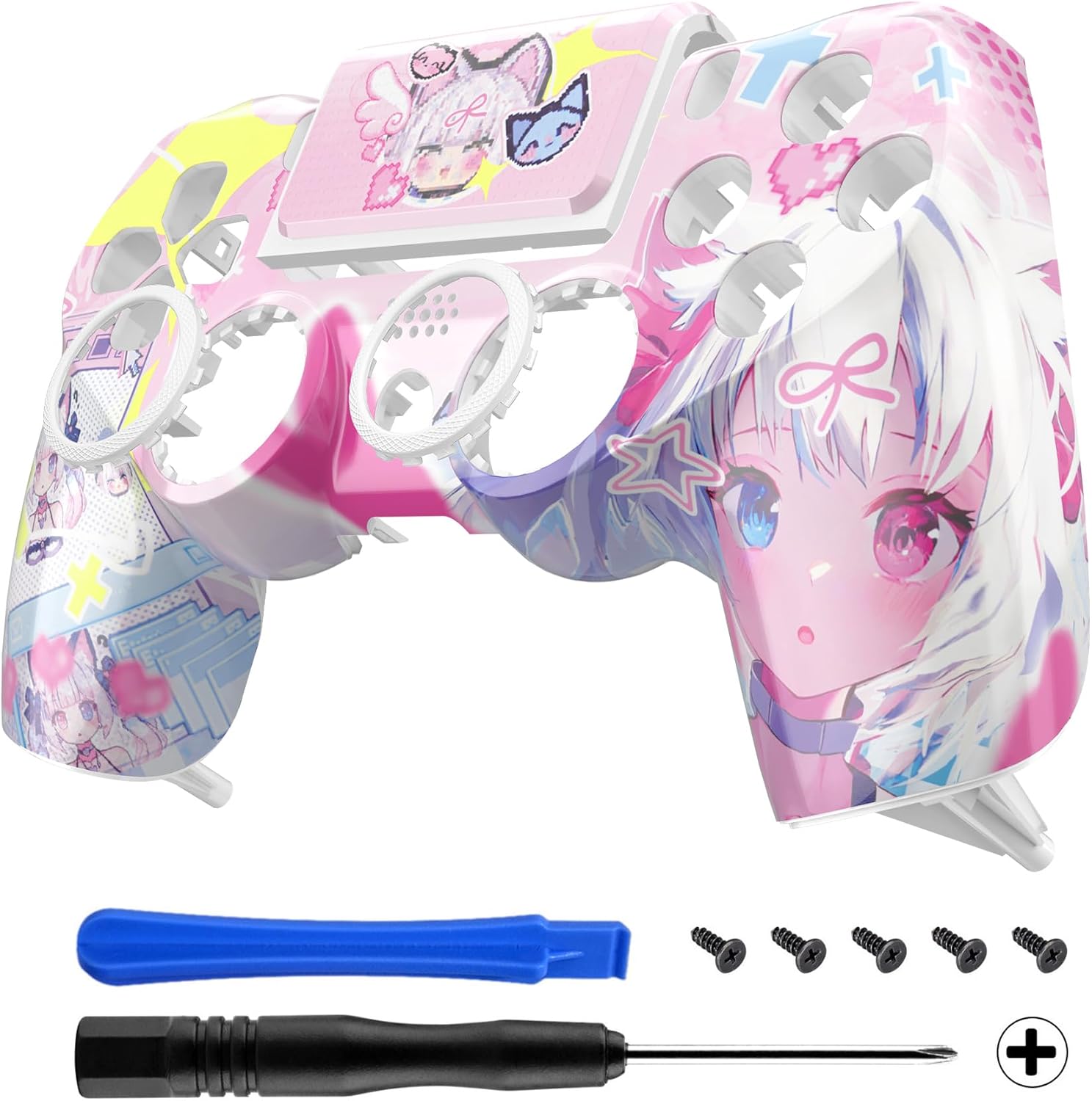 eXtremeRate MeWoow Ghost Replacement Faceplate Touchpad Cover, Redesigned Housing Shell Case Touch Pad Compatible with PS4 Slim Pro Controller JDM-040/050/055 - Controller NOT Included image 3