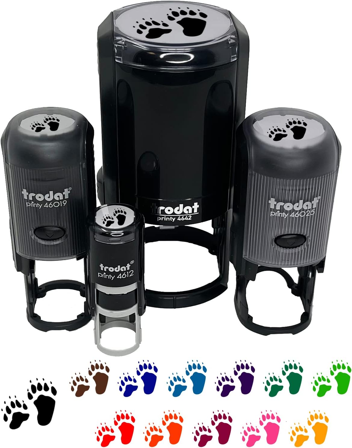 Bear Tracks Animal Paw Prints Self-Inking Rubber Stamp Ink Stamper for Stamping Crafting Planners - 1-1/2 Inch Large - Red Ink