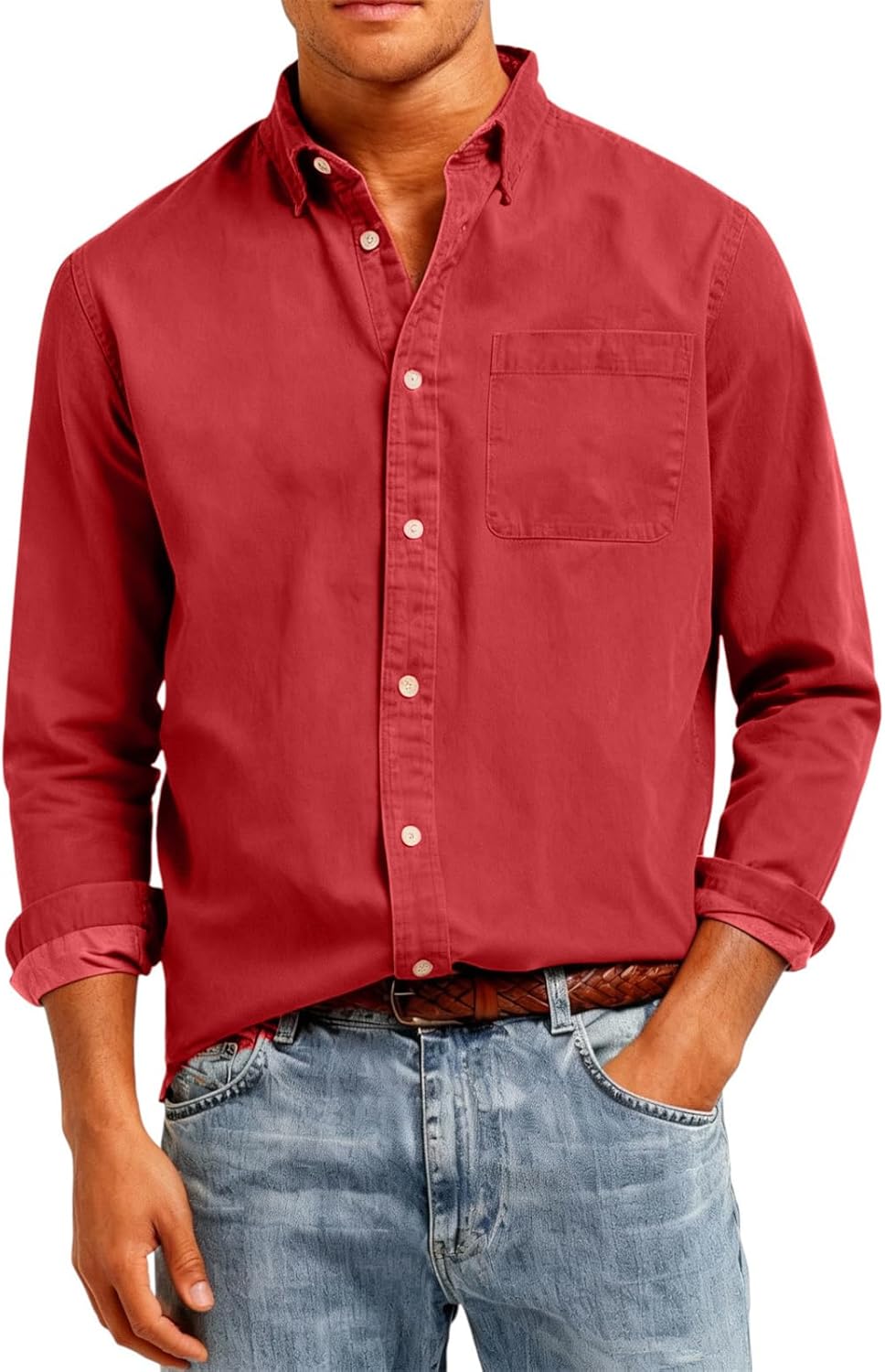 Men's Cotton Shirts Fall Long Sleeve Turn-Down Collar Shacket Soft Comfy Casual Work Jacket, S-2XL