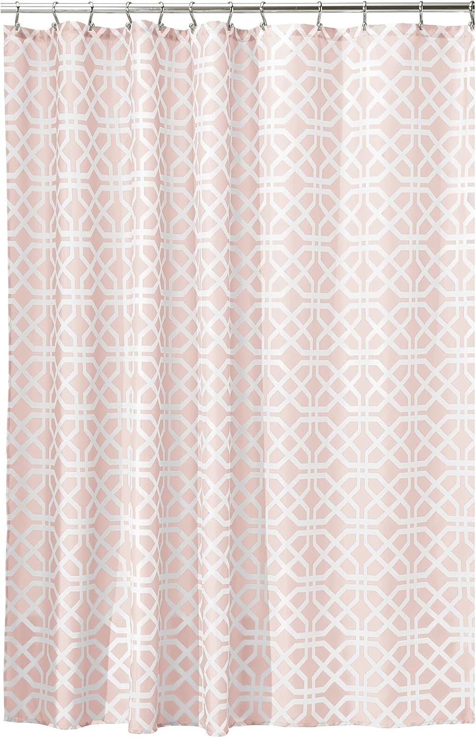 mDesign Decorative Trellis Print Easy Care Fabric Shower Curtain with Reinforced Buttonholes, for Bathroom Showers, Stalls, and Bathtubs, Machine Washable- 72 Inches x 84 Inches - Light Pink